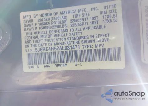 2010 Honda Cr-V Ex z USA, uszkodzony, nr VIN 5J6RE4H52AL031471